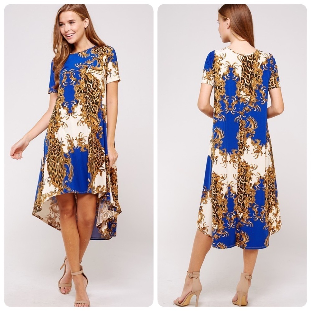 Royal Blue and Gold Print Dress
